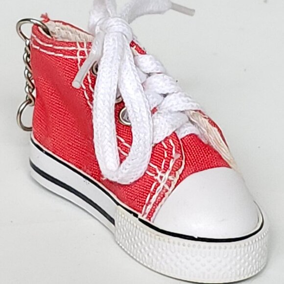 CLASSIC Converse Style Mini Shoe Key Chain RED WHITE Lace Up Shoe - Picture 1 of 5